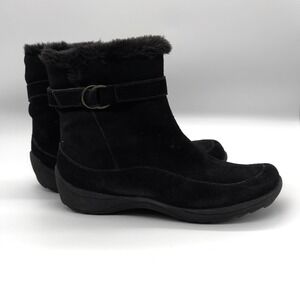Naturalizer Black Suede Fur Lined Winter Boots Women's Size 10M Side Zip Buckle‎
